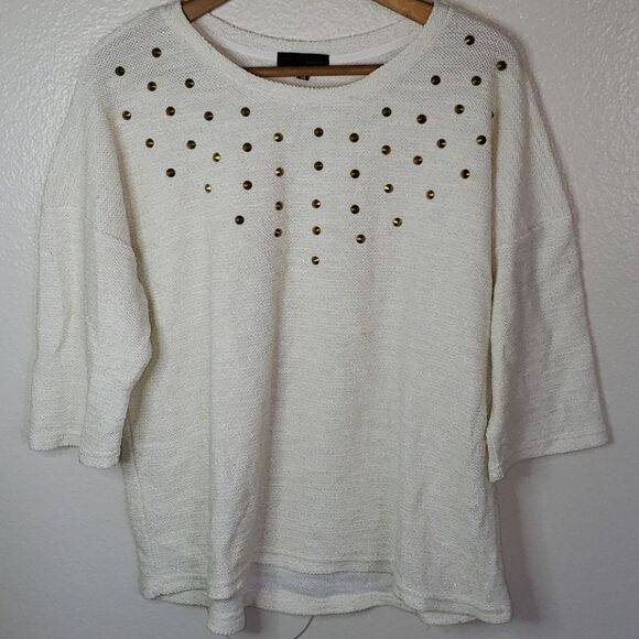 Lo Posh White Shimmery Studded Top Sz M - Picture 4 of 9